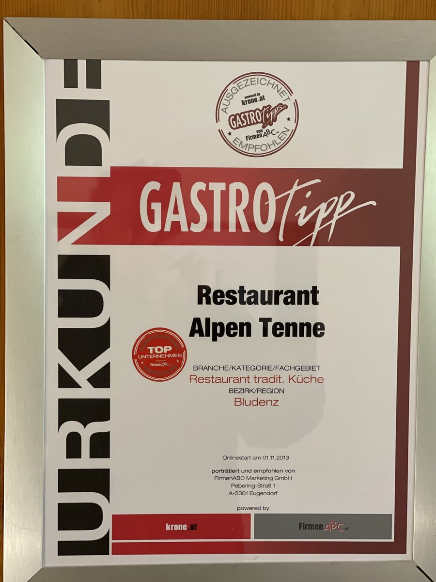 Urkunde Gastro Tipp